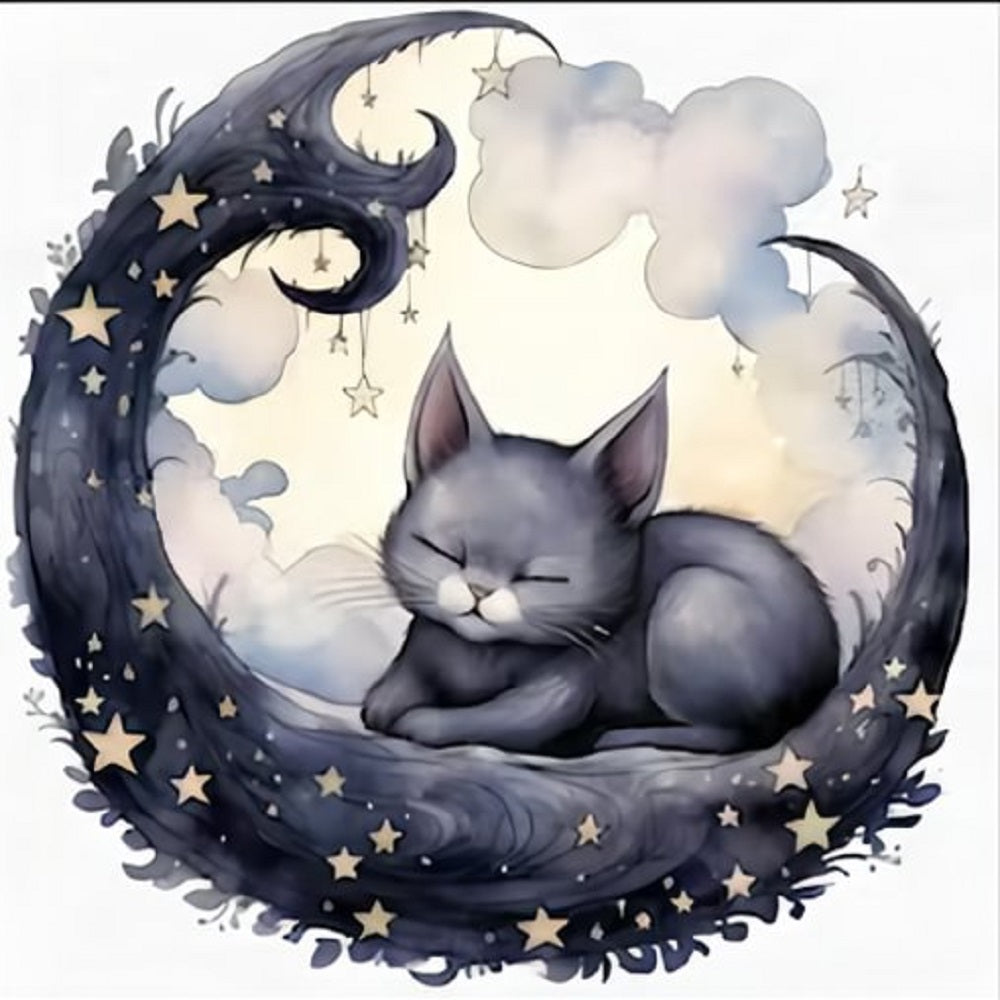 Crescent Black Cat - Full Round Drill Diamond Painting 40*40CM