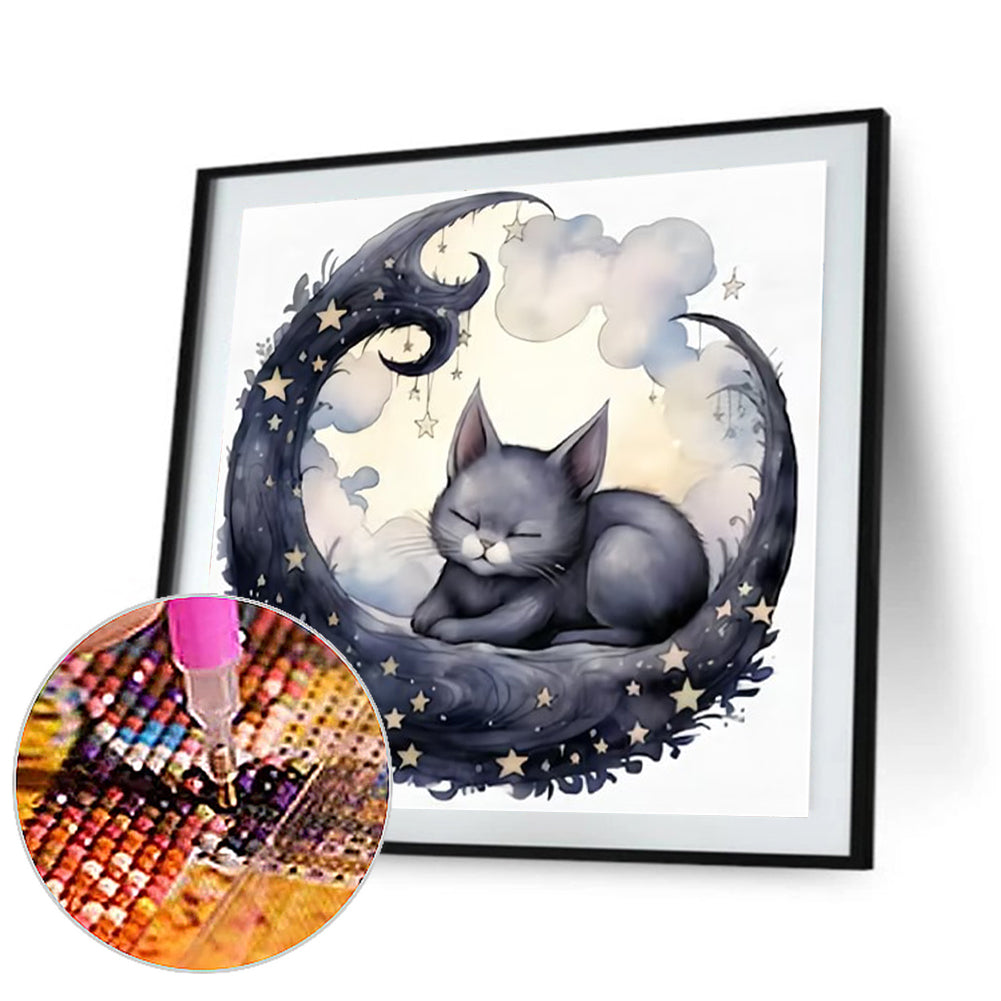 Crescent Black Cat - Full Round Drill Diamond Painting 40*40CM