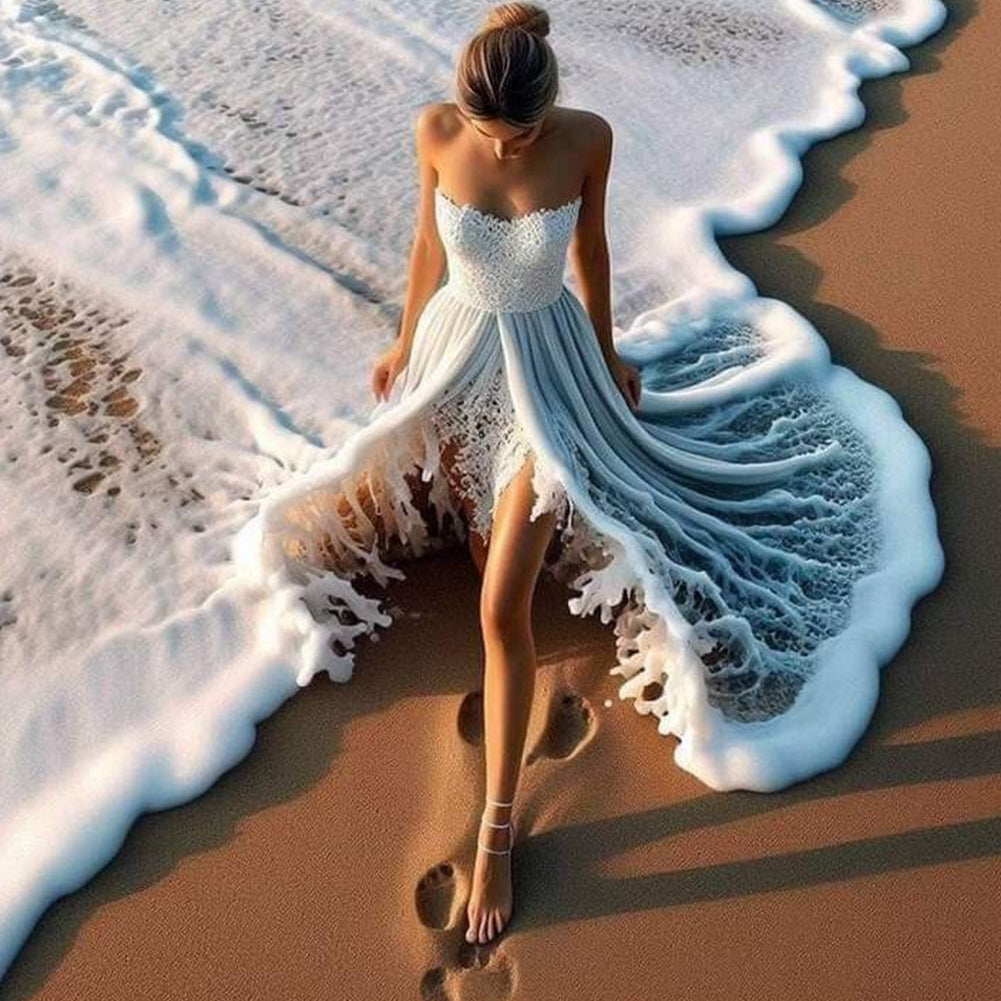 Girl In Wave Skirt - Full Round Drill Diamond Painting 40*40CM