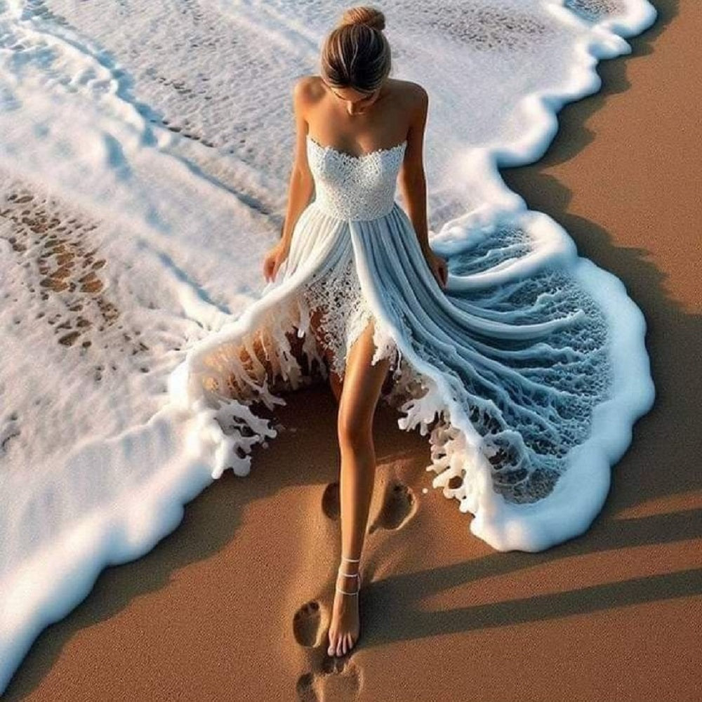 Girl In Wave Skirt - Full Round Drill Diamond Painting 40*40CM