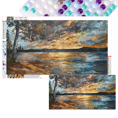 Under The Tree By The Lake - Full Round Drill Diamond Painting 70*40CM