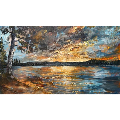 Under The Tree By The Lake - Full Round Drill Diamond Painting 70*40CM