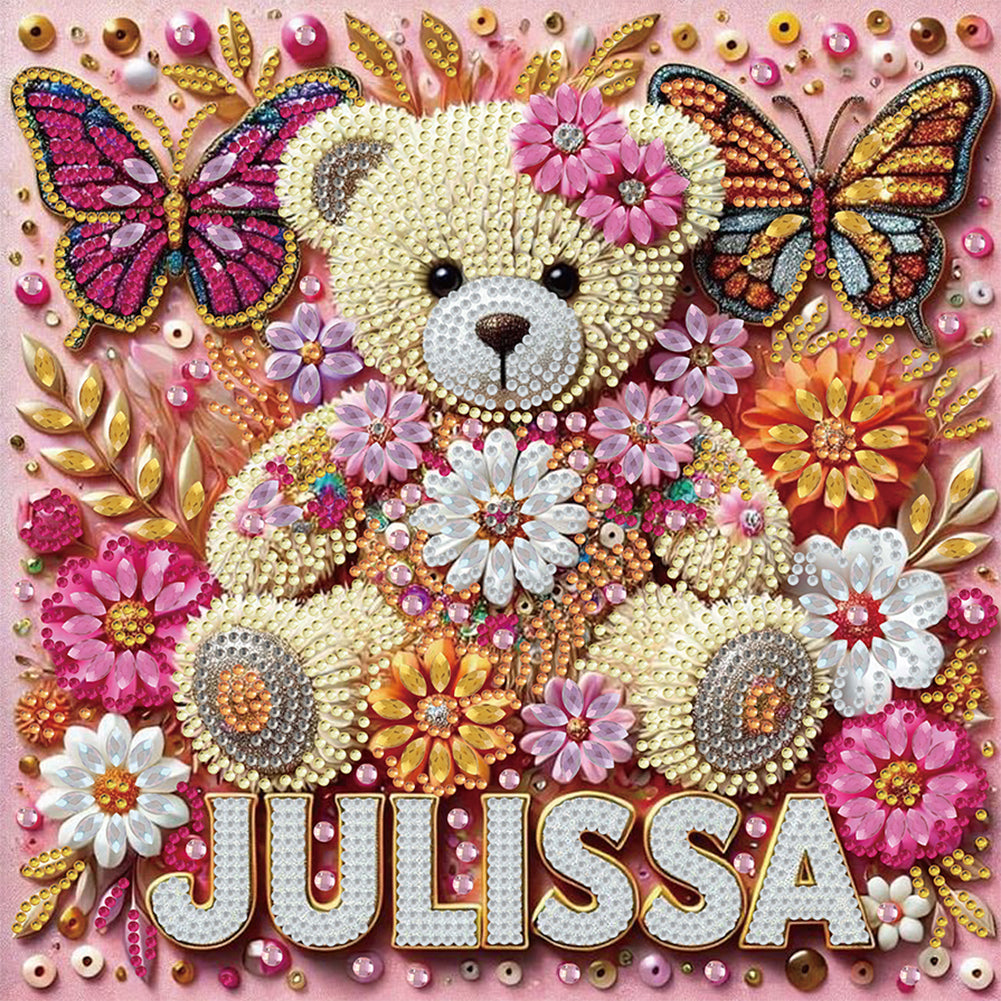 Bear And Flowers - Special Shaped Drill Diamond Painting 30*30CM