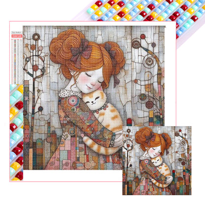 Little Girl Holding A Dog - Full Square Drill Diamond Painting 40*40CM