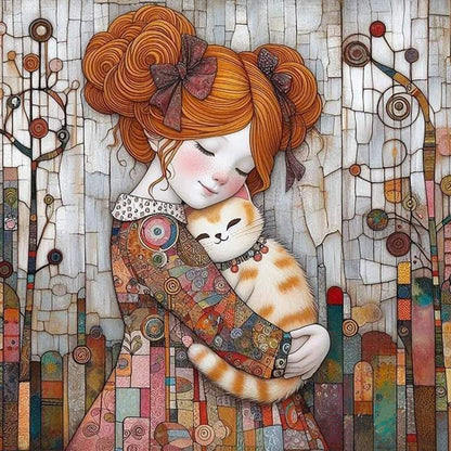 Little Girl Holding A Dog - Full Square Drill Diamond Painting 40*40CM