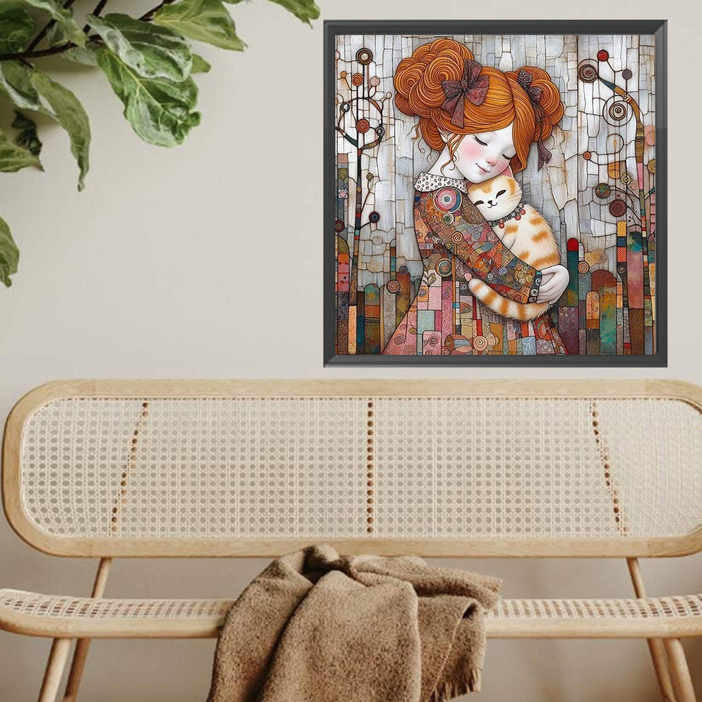 Little Girl Holding A Dog - Full Square Drill Diamond Painting 40*40CM