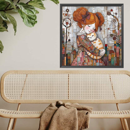 Little Girl Holding A Dog - Full Square Drill Diamond Painting 40*40CM