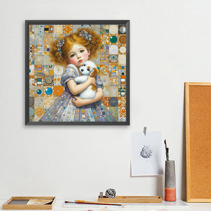 Little Girl Holding A Dog - Full Square Drill Diamond Painting 40*40CM