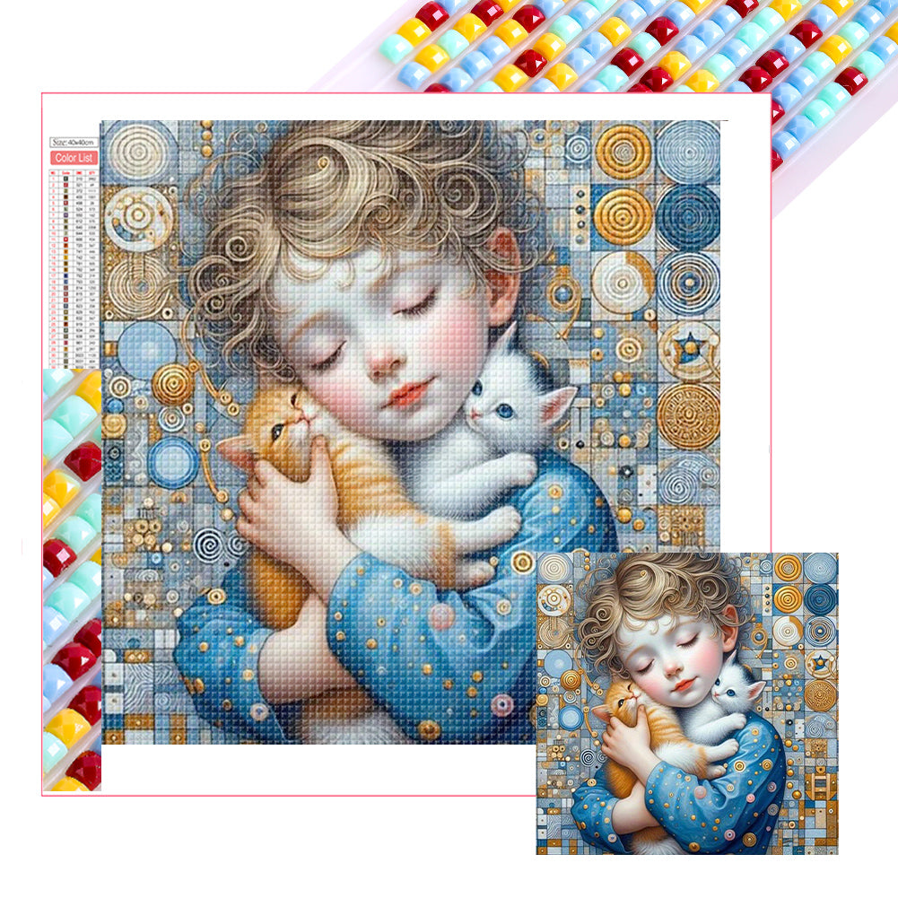 Little Girl Holding A Dog - Full Square Drill Diamond Painting 40*40CM