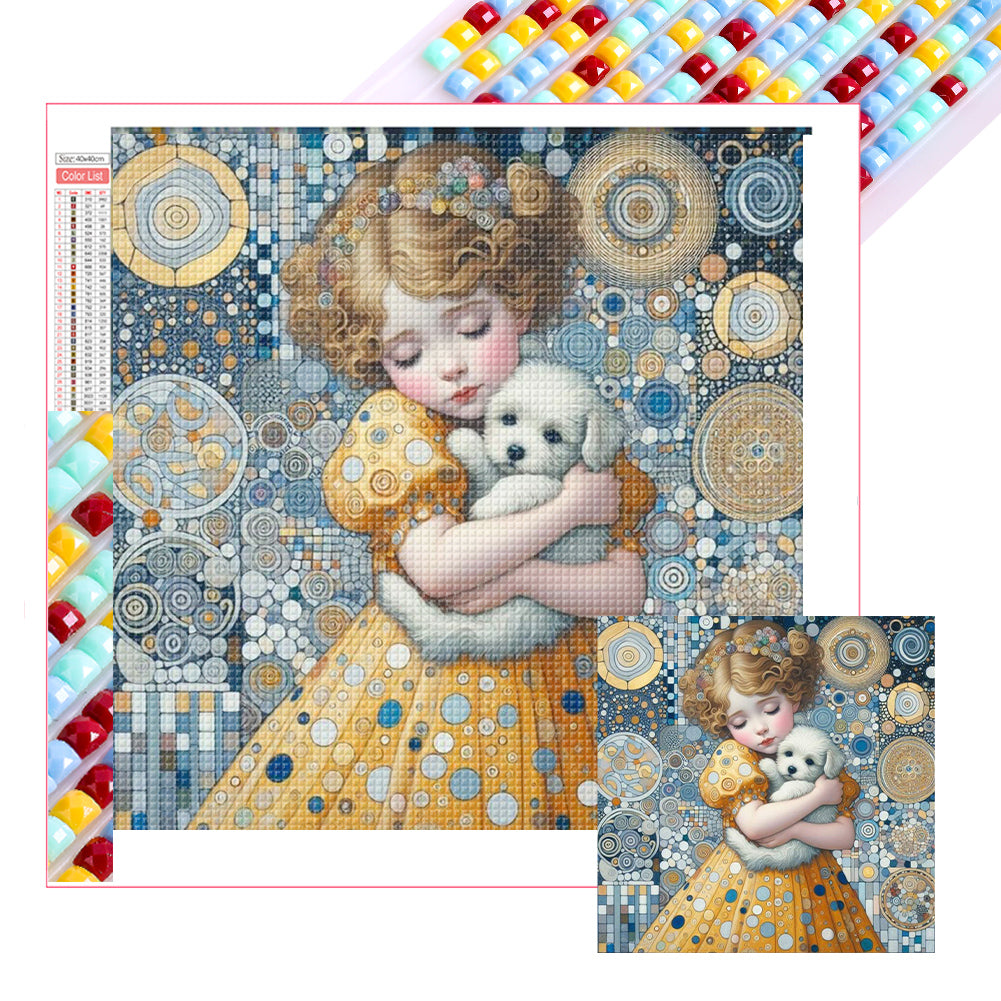 Little Girl Holding A Dog - Full Square Drill Diamond Painting 40*40CM