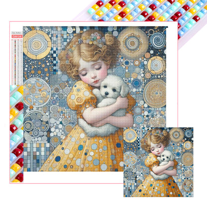 Little Girl Holding A Dog - Full Square Drill Diamond Painting 40*40CM
