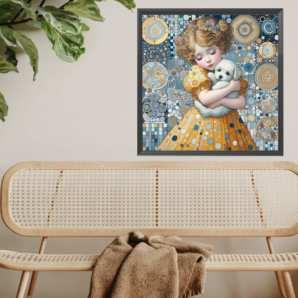 Little Girl Holding A Dog - Full Square Drill Diamond Painting 40*40CM