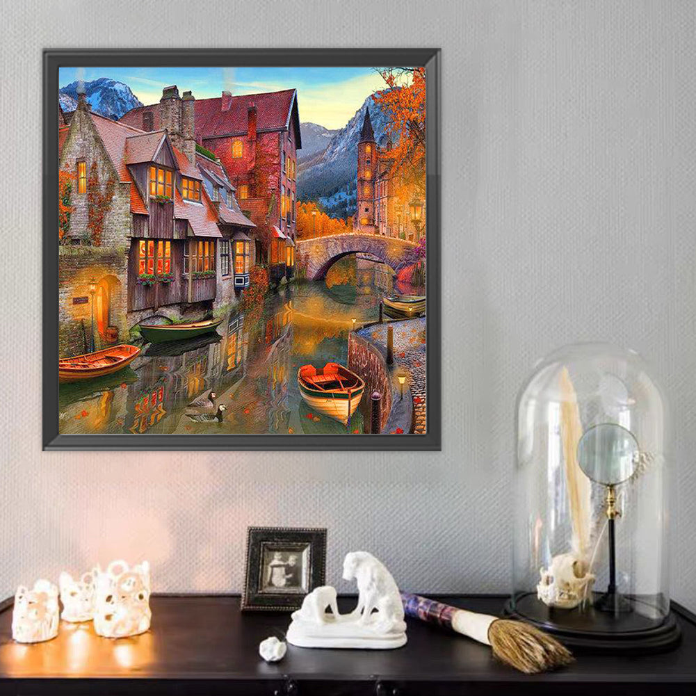 House With Lake View - Full Round Drill Diamond Painting 40*40CM