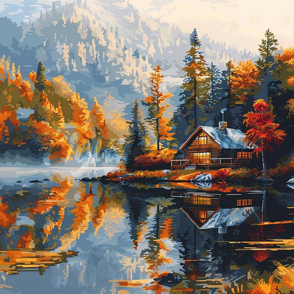 House With Lake View - Full Round Drill Diamond Painting 40*40CM