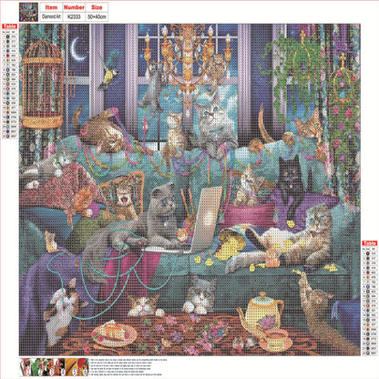 Cat Party - Full Round Drill Diamond Painting 50*40CM