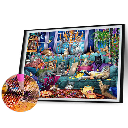 Cat Party - Full Round Drill Diamond Painting 50*40CM