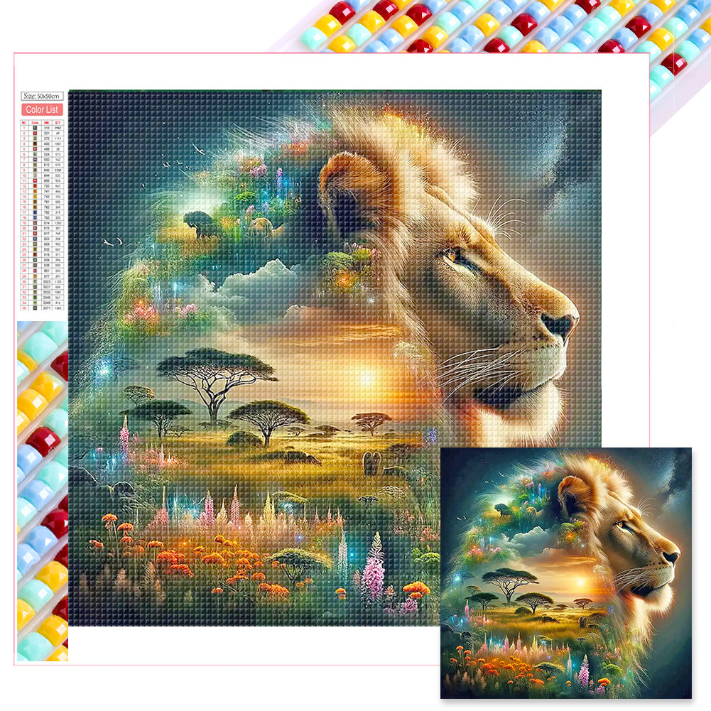 Silhouette Of Lion - Full Square Drill Diamond Painting 50*50CM