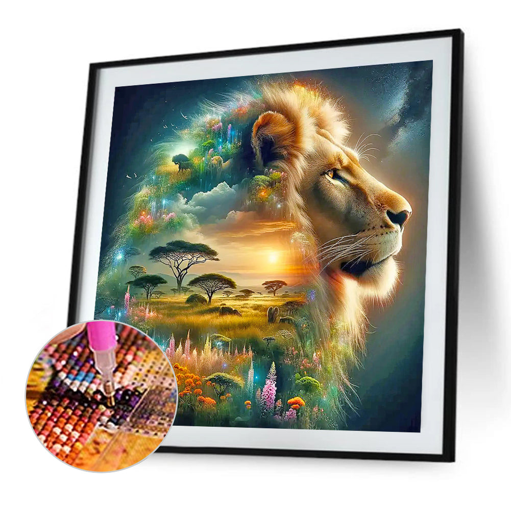 Silhouette Of Lion - Full Square Drill Diamond Painting 50*50CM