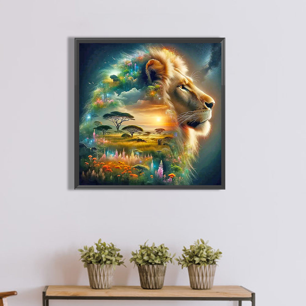 Silhouette Of Lion - Full Square Drill Diamond Painting 50*50CM