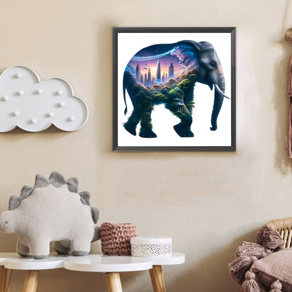 Elephant And High-Rise - Full Round Drill Diamond Painting 30*30CM