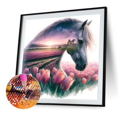 Horse And Tulip - Full Round Drill Diamond Painting 30*30CM