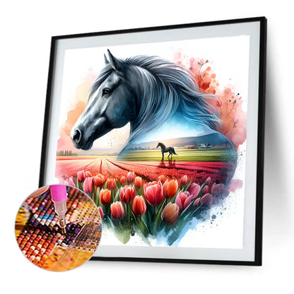 Horse And Tulip - Full Round Drill Diamond Painting 30*30CM