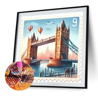 Famous Buildings With Stamp Feeling - Full Round Drill Diamond Painting 30*30CM