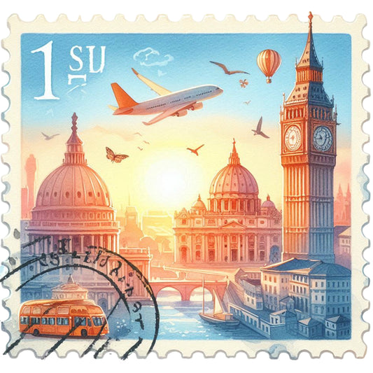 Famous Buildings With Stamp Feeling - Full Round Drill Diamond Painting 30*30CM