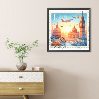 Famous Buildings With Stamp Feeling - Full Round Drill Diamond Painting 30*30CM
