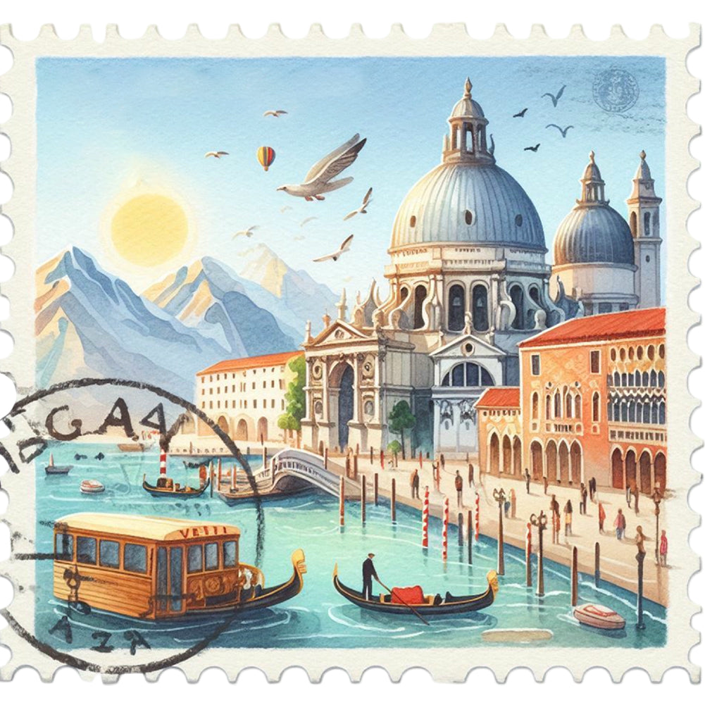 Famous Buildings With Stamp Feeling - Full Round Drill Diamond Painting 30*30CM