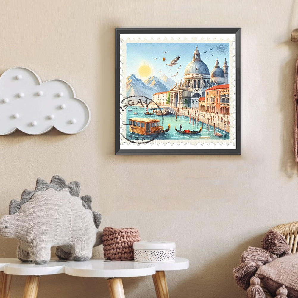 Famous Buildings With Stamp Feeling - Full Round Drill Diamond Painting 30*30CM