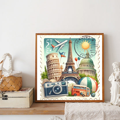 Famous Buildings With Stamp Feeling - Full Round Drill Diamond Painting 30*30CM