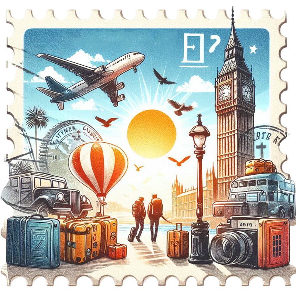 Famous Buildings With Stamp Feeling - Full Round Drill Diamond Painting 30*30CM