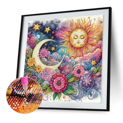 Sun, Moon And Flowers - Special Shaped Drill Diamond Painting 30*30CM