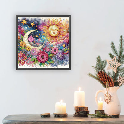 Sun, Moon And Flowers - Special Shaped Drill Diamond Painting 30*30CM