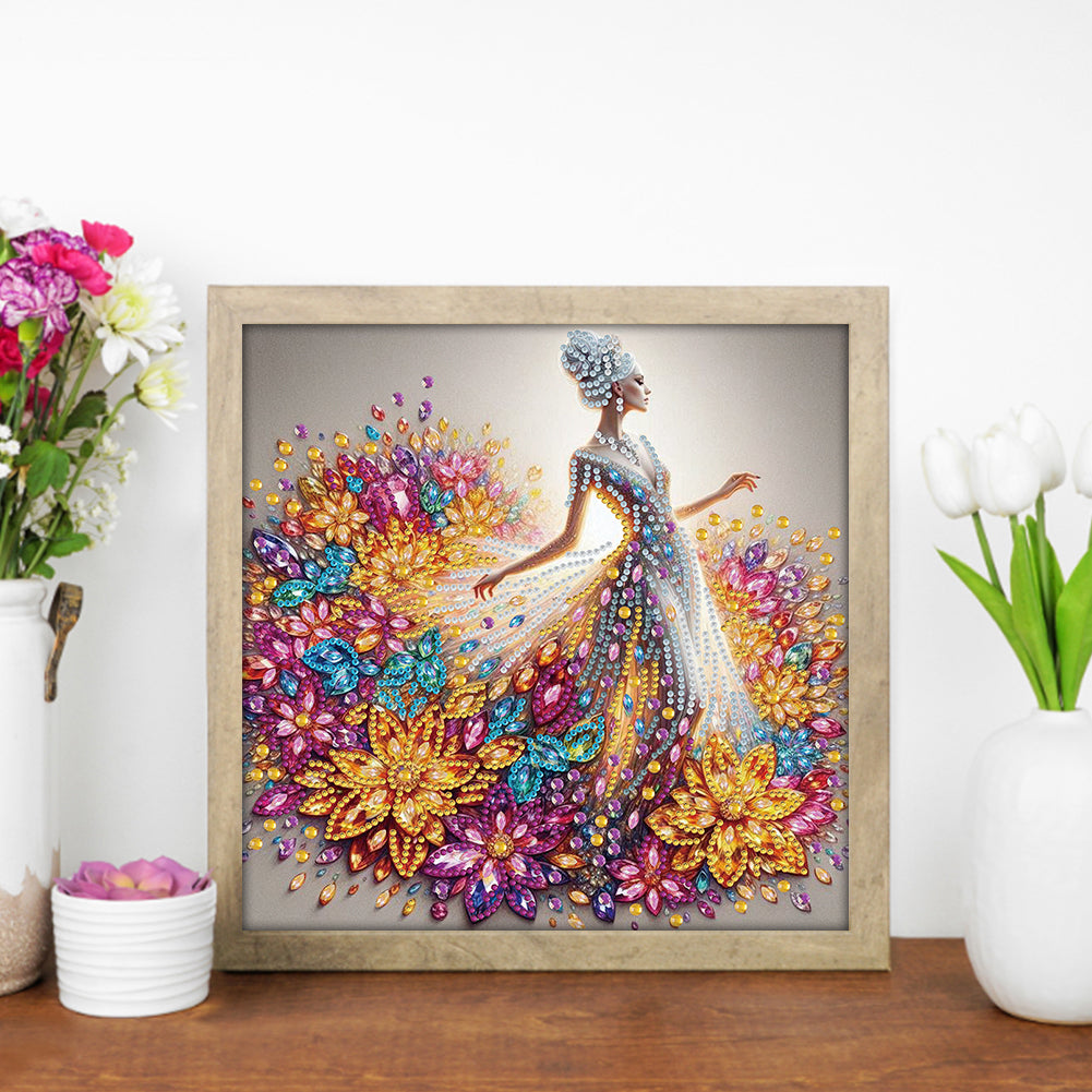 Girl With Flower Skirt - Special Shaped Drill Diamond Painting 30*30CM