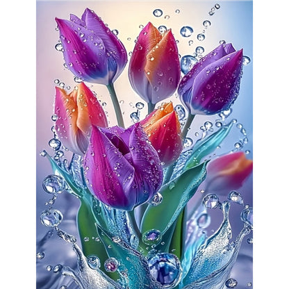 Water Flower Tulip - Full Round Drill Diamond Painting 30*40CM