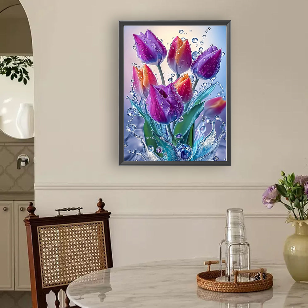 Water Flower Tulip - Full Round Drill Diamond Painting 30*40CM