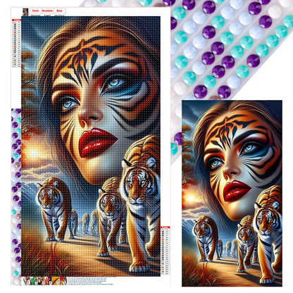 Tiger And Girl - Full Round Drill Diamond Painting 40*70CM