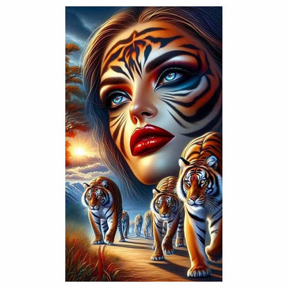 Tiger And Girl - Full Round Drill Diamond Painting 40*70CM