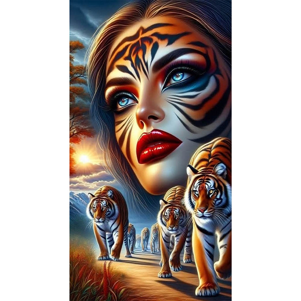 Tiger And Girl - Full Round Drill Diamond Painting 40*70CM