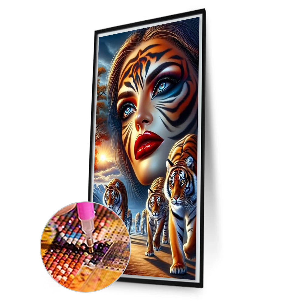 Tiger And Girl - Full Round Drill Diamond Painting 40*70CM