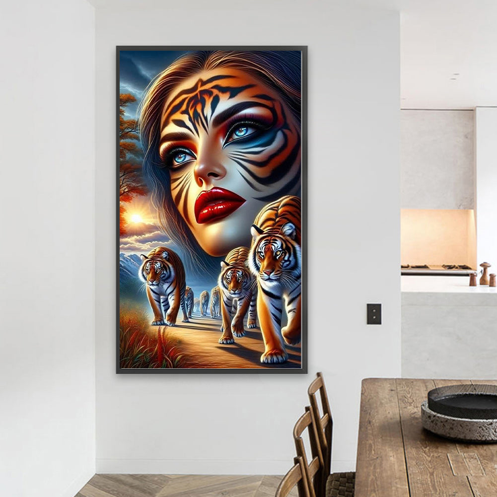 Tiger And Girl - Full Round Drill Diamond Painting 40*70CM