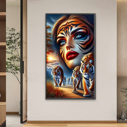 Tiger And Girl - Full Round Drill Diamond Painting 40*70CM