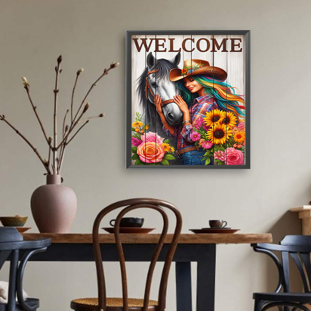 Cowboy Girl And Horse - Full Round Drill Diamond Painting 35*40CM