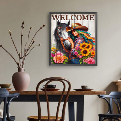 Cowboy Girl And Horse - Full Round Drill Diamond Painting 35*40CM