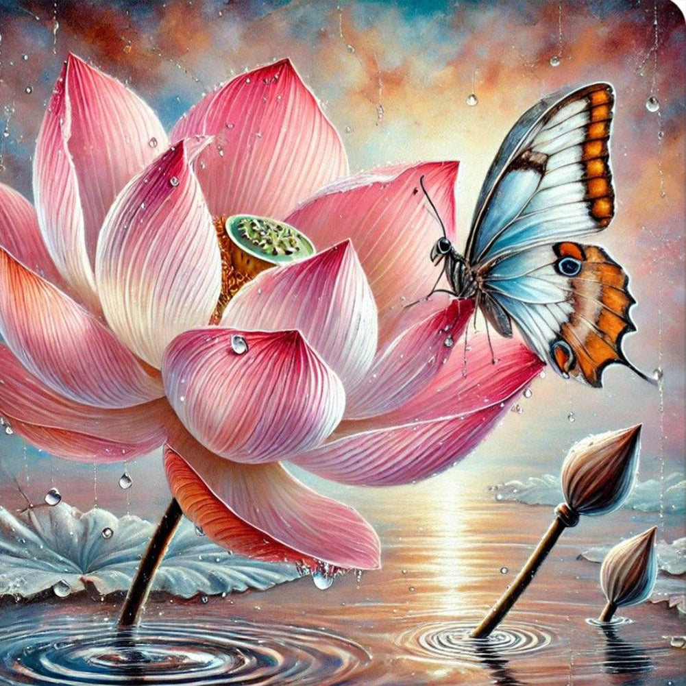 Lotus Butterfly - Full Round Drill Diamond Painting 30*30CM