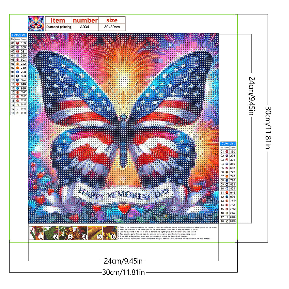 Independence Day Butterfly - Full Round Drill Diamond Painting 30*30CM