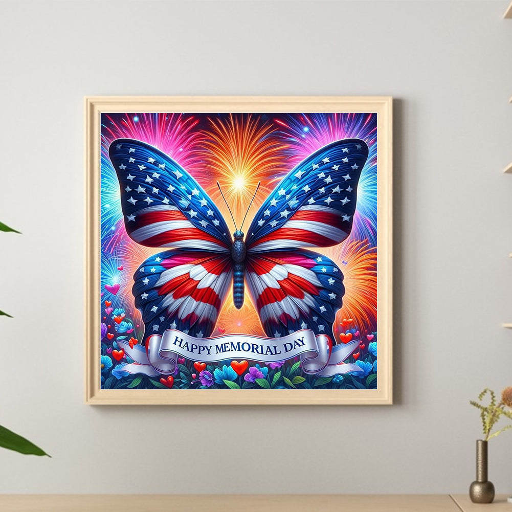 Independence Day Butterfly - Full Round Drill Diamond Painting 30*30CM