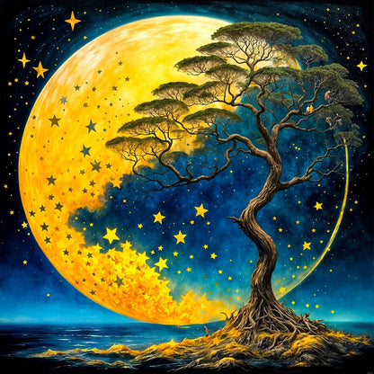 Lonely Tree Under The Moon - Full Round Drill Diamond Painting 40*40CM